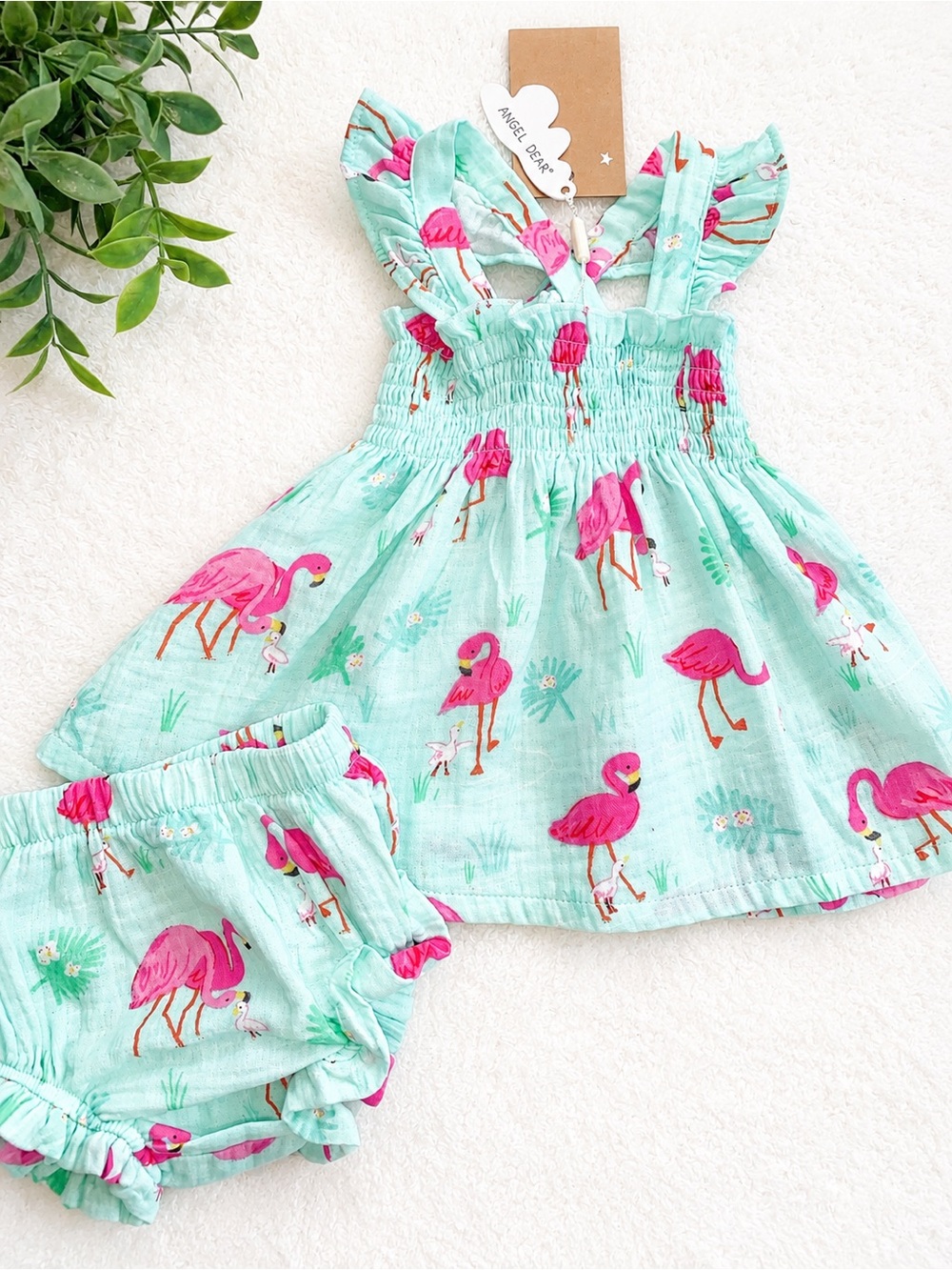NWT Angel Dear Mint Green Pink Flamingo Muslin Cotton Set 3-6M